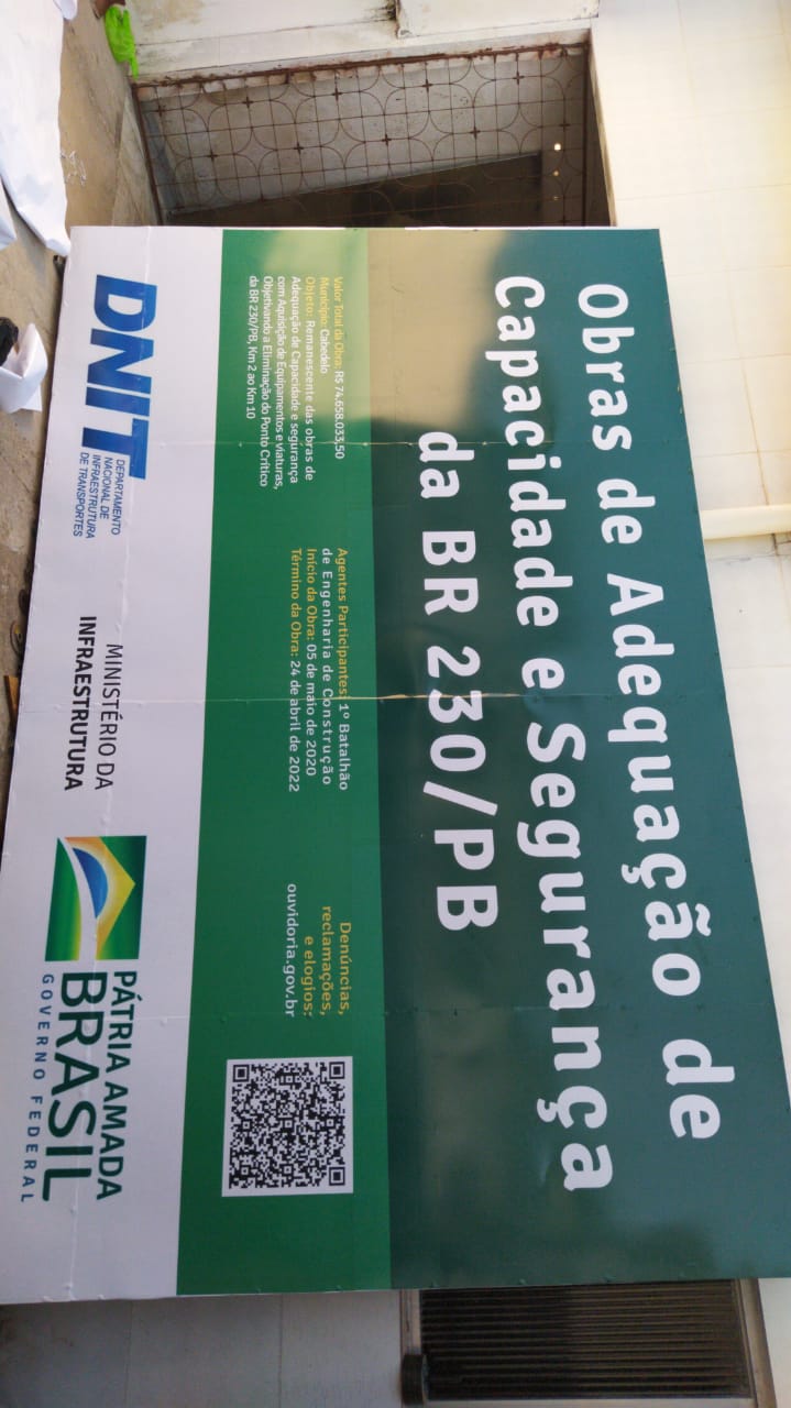 Banner institucional DNIT - Obras de adequação de capacidade e segurança da BR 230/PB